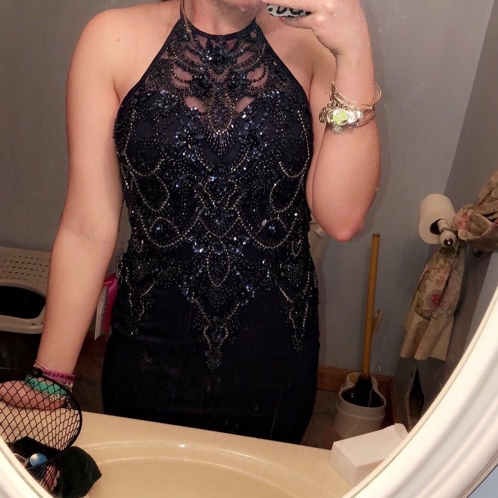 Short navy blue prom dress